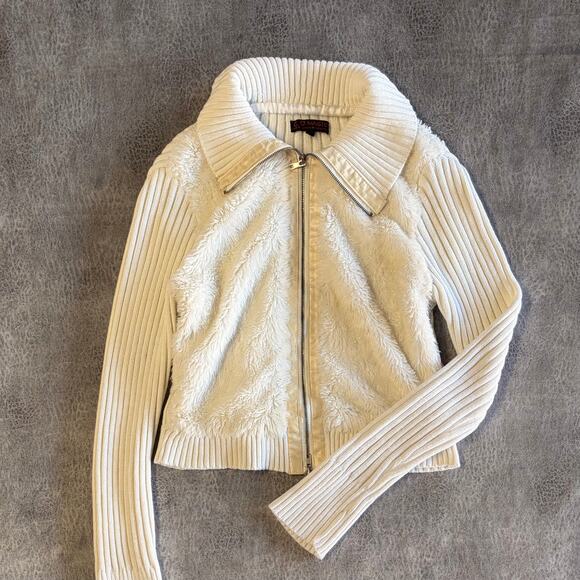Y2k Fur Ribbed C Magic Zip Up Sweater - Picture 1 of 6